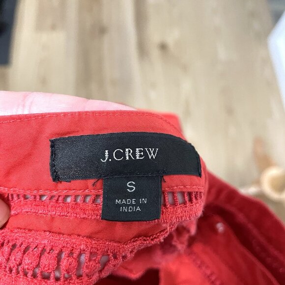 J. Crew Embroidered Crochet Ruffle Romantic High Neck Blouse Top Red size Small - Picture 11 of 12